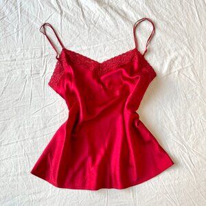 Talbots Red Satin Lace-Trim Camisole